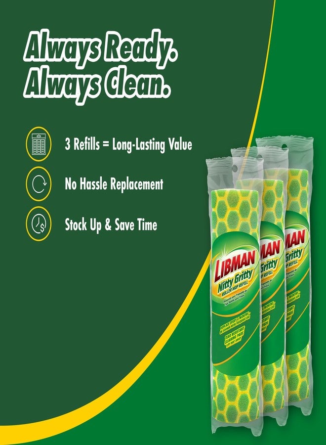 Libman Commercial Libman Nitty Gritty Roller Mop Refills | Scrub Mop | Wet Mop | Mops for Floor Cleaning | Sponge Mop | Self Wringing Wood Floor Mop | | 3 Replacement Mop Heads Included - Image 5